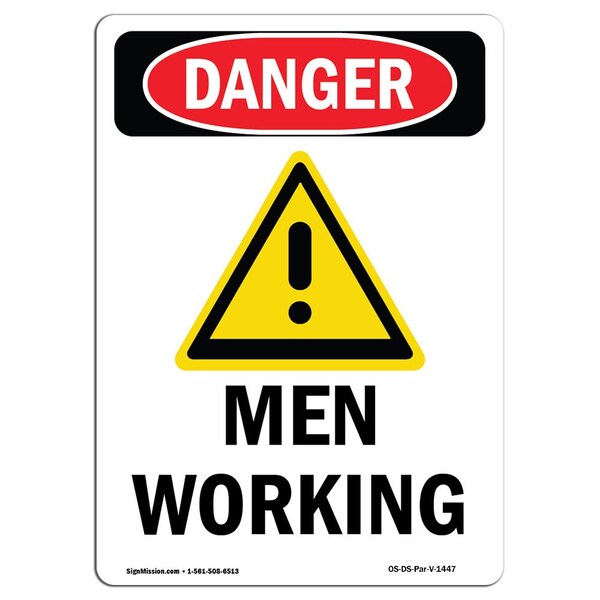 Safety Sign, OSHA Danger, 24" Height, Aluminum, Men Working, Portrait